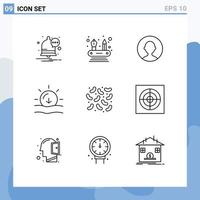 Group of 9 Modern Outlines Set for extractor virus profile diseases weather Editable Vector Design Elements