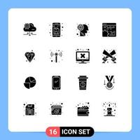 16 Solid Glyph concept for Websites Mobile and Apps diamound setting up cog api Editable Vector Design Elements