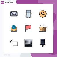 Set of 9 Modern UI Icons Symbols Signs for flag online price network communication Editable Vector Design Elements