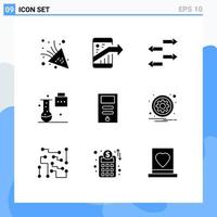 Universal Icon Symbols Group of 9 Modern Solid Glyphs of cpu science portfolio export science folder new science concepts Editable Vector Design Elements