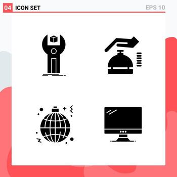Collection of 4 Vector Icons in solid style Modern Glyph Symbols for Web and Mobile Solid Icon Sign Isolated on White Background 4 Icons