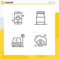 Modern Set of 4 Filledline Flat Colors Pictograph of android area phone car cloud Editable Vector Design Elements