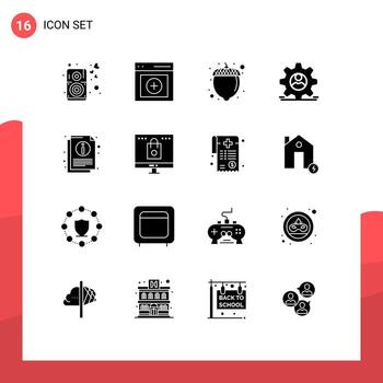 Set of 16 Modern UI Icons Symbols Signs for sheet info food man data Editable Vector Design Elements