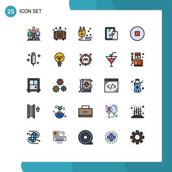 Pack of 25 Modern Filled line Flat Colors Signs and Symbols for Web Print Media such as doctor circle plug technology connection Editable Vector Design Elements