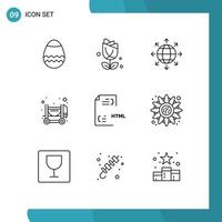 Pictogram Set of 9 Simple Outlines of file develop global coding construction Editable Vector Design Elements