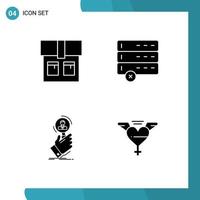 User Interface Pack of 4 Basic Solid Glyphs of bag people data search wings Editable Vector Design Elements