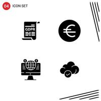 Stock Vector Icon Pack of 4 Line Signs and Symbols for consent computer general data protection finance facebook Editable Vector Design Elements