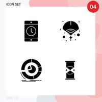 grupo de 4 glifos sólidos modernos establecidos para elementos de diseño de vectores editables de análisis de teléfonos móviles