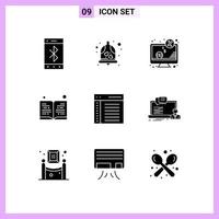 Universal Icon Symbols Group of 9 Modern Solid Glyphs of coding read computer education screen Editable Vector Design Elements