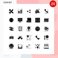paquete de 25 signos y símbolos de glifos sólidos modernos para medios de impresión web, como el turismo de transporte, el camping de árboles que comparten elementos de diseño de vectores editables