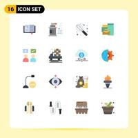 Mobile Interface Flat Color Set of 16 Pictograms of tick education mixer answers identity Editable Pack of Creative Vector Design Elements