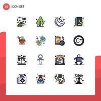 conjunto de 16 iconos de interfaz de usuario modernos signos de símbolos para elementos de diseño de vectores creativos editables de libro de teléfono de árbol de té caliente