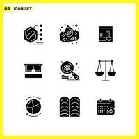 9 Icon Set Simple Solid Symbols Glyph Sign on White Background for Website Design Mobile Applications and Print Media vector