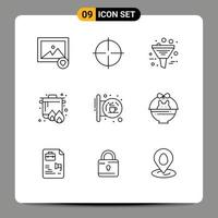 Set of 9 Modern UI Icons Symbols Signs for coffee cooking data cooker boil Editable Vector Design Elements