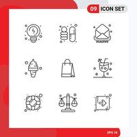 Group of 9 Modern Outlines Set for hand bag summer email ice cream Editable Vector Design Elements