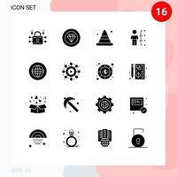Pack of 16 creative Solid Glyphs of people human alert employee skills Editable Vector Design Elements