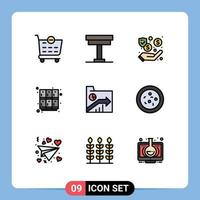 Universal Icon Symbols Group of 9 Modern Filledline Flat Colors of business open dollar locker learn Editable Vector Design Elements