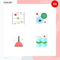 Pack of 4 creative Flat Icons of abacus broom counting coffee mop Editable Vector Design Elements