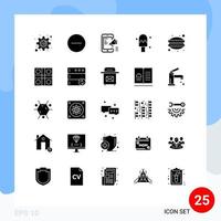 Pictogram Set of 25 Simple Solid Glyphs of food dinner digital campaign cafe cream Editable Vector Design Elements