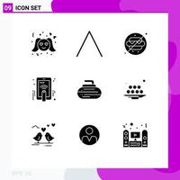 9 User Interface Solid Glyph Pack of modern Signs and Symbols of equipment bowls no gesture hand touch Editable Vector Design Elements