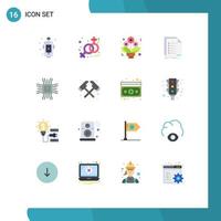 Mobile Interface Flat Color Set of 16 Pictograms of cpu registration bouquet listing filing Editable Pack of Creative Vector Design Elements