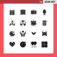 Group of 16 Solid Glyphs Signs and Symbols for headcount food camera egg boiled egg Editable Vector Design Elements