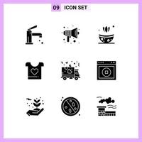 Set of 9 Modern UI Icons Symbols Signs for delivery heart sound love herb Editable Vector Design Elements