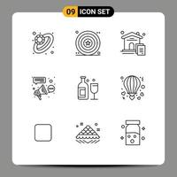 Modern Set of 9 Outlines and symbols such as bar connection house campaign affiliate Editable Vector Design Elements