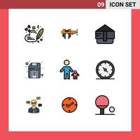Set of 9 Modern UI Icons Symbols Signs for dad hardware scale floppy computer Editable Vector Design Elements