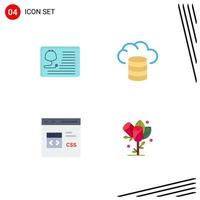 Group of 4 Modern Flat Icons Set for stethoscope coding healthcare cloud develop Editable Vector Design Elements