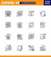 16 Line viral Virus corona icon pack such as virus safety skull disease type viral coronavirus 2019nov disease Vector Design Elements