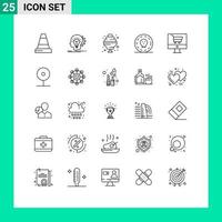 grupo universal de símbolos de iconos de 25 líneas modernas de elementos de diseño de vectores editables en dólares de dinero de cóctel de carrito en línea