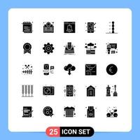 User Interface Pack of 25 Basic Solid Glyphs of mobile design search creativity interface Editable Vector Design Elements