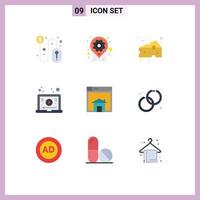 Pack of 9 creative Flat Colors of home tutorial pin learning supermarket Editable Vector Design Elements