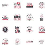 Happy Fathers day greeting hand lettering badges 16 Black and Pink Typo isolated on white Typography design template for poster banner gift card t shirt print label sticker Retro vintage style vector