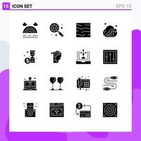 Group of 16 Solid Glyphs Signs and Symbols for time investment sea seo cloud Editable Vector Design Elements