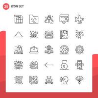 Pack of 25 Universal Outline Icons for Print Media on White Background vector