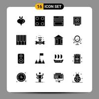 Pictogram Set of 16 Simple Solid Glyphs of music audio menu fire plumbing Editable Vector Design Elements