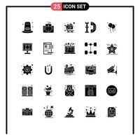 Modern Set of 25 Solid Glyphs Pictograph of balloons piece cart international chess Editable Vector Design Elements