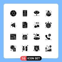 Set of 16 Modern UI Icons Symbols Signs for paper plane back to school smartphone application food spaghetti Editable Vector Design Elements