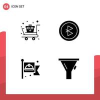Set of 4 Vector Solid Glyphs on Grid for first aid labor supplies signal liter Editable Vector Design Elements