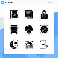 Modern 9 solid style icons Glyph Symbols for general use Creative Solid Icon Sign Isolated on White Background 9 Icons Pack vector