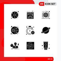 Pack of 9 creative Solid Glyphs of clock seo web protection sprint Editable Vector Design Elements