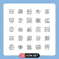 Mobile Interface Line Set of 25 Pictograms of cream steak grinding meat hammer Editable Vector Design Elements