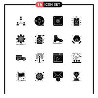 Set of 16 Vector Solid Glyphs on Grid for id badge cinematography social instagram Editable Vector Design Elements