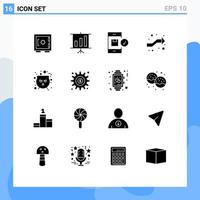 Universal Icon Symbols Group of 16 Modern Solid Glyphs of cauldron right check intersection arrows Editable Vector Design Elements