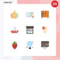 conjunto de 9 iconos de interfaz de usuario modernos signos de símbolos para la máquina esquife lectura guardarropa de barco elementos de diseño vectorial editables vector