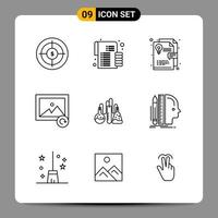 9 Black Icon Pack Outline Symbols Signs for Responsive designs on white background 9 Icons Set vector