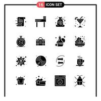 Set of 16 Solid Style Icons for web and mobile Glyph Symbols for print Solid Icon Signs Isolated on White Background 16 Icon Set