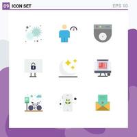 User Interface Pack of 9 Basic Flat Colors of moon security indicator lock security Editable Vector Design Elements